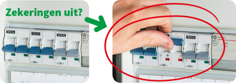 Schakel de automaat weer in of vervang de zekering.