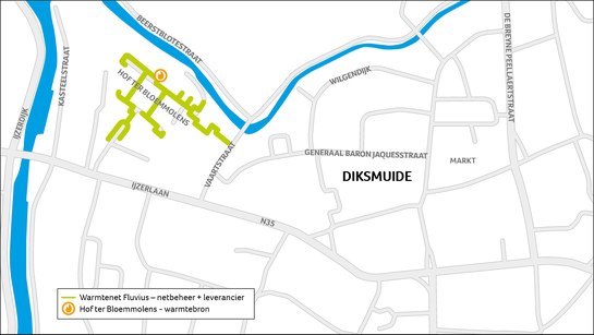 Kaart van het warmtenet van Diksmuide