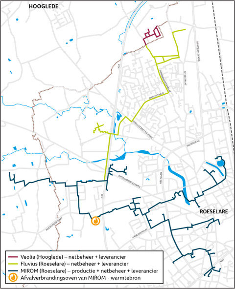 Detailplan van het warmtenet in Roeselare