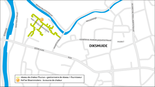 Localisation du réseau de chaleur de Diksmuide Localisation du réseau de chaleur à Diksmuide