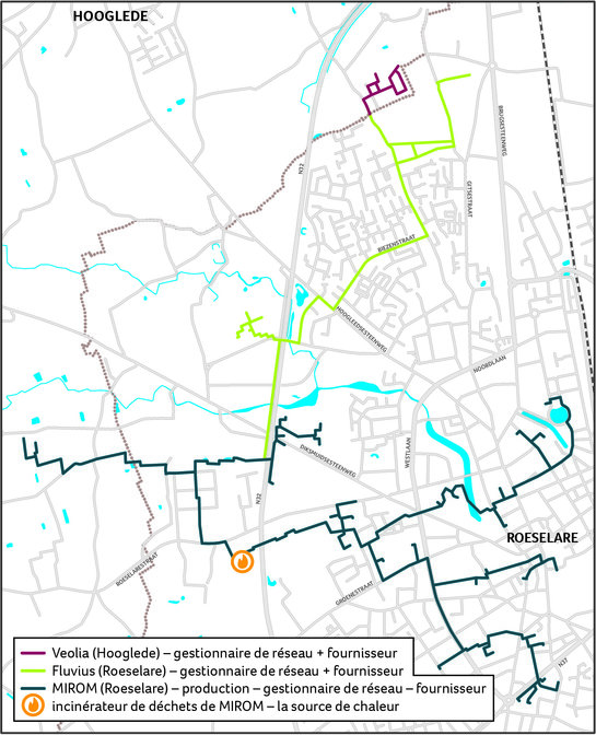 Localisation du réseau de chaleur à Roeselare Plan du réseau de chaleur à Roeselare