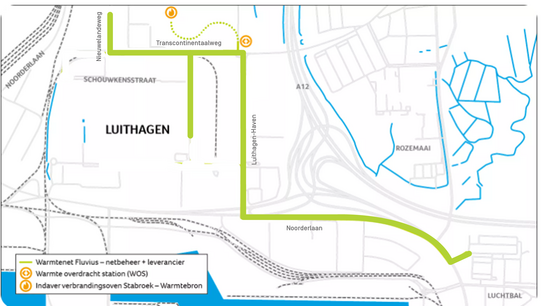 Detailplan van het warmtenet in Antwerpen Luithagen