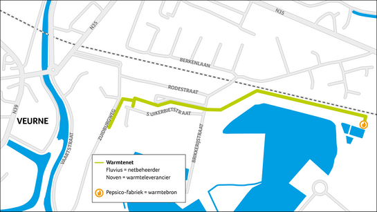 Kaart van het warmtenet Veurne
