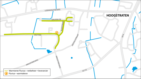 Een gedetailleerde kaart van het warmtenetwerk in Hoogstraten
