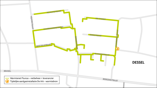Kaart van het warmtenet in Dessel