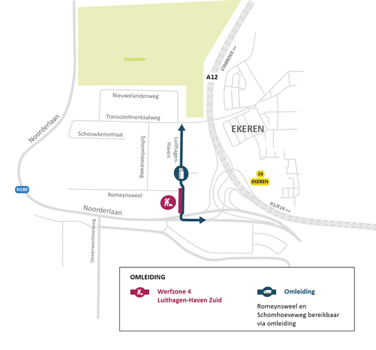 Werken kruispunt Schomhoeveweg & Luithagen-Haven: omleiding via Transcontinentaalweg