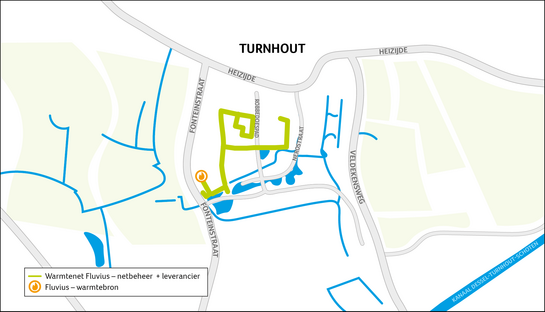 Een gedetailleerde kaart van het warmtenetwerk in Turnhout-Heizijde