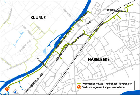Liggingsplan van het warmtenet in Harelbeke