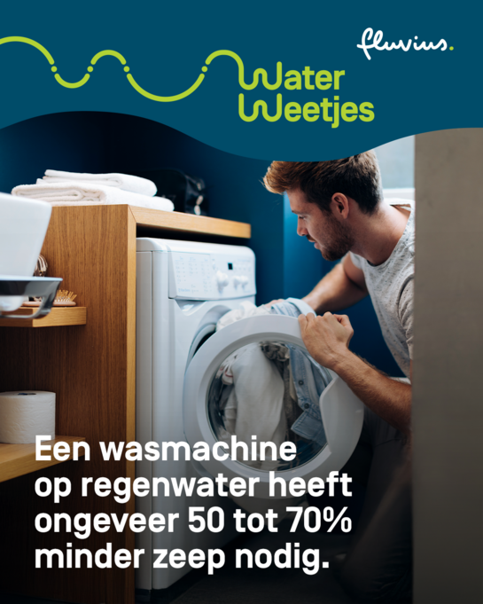 Een wasmachine op regenwater heeft ongeveer 50 tot 70% minder zeep nodig. WaterWeetjes over wasmachine