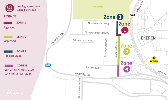 Verschillende fases van de werken aan het warmtenet Luithagen in Antwerpen - haven van Luithagen