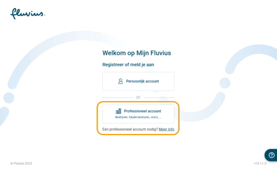 Mijn Fluvius inloggen met professioneel account Printscreen van het inlogscherm van Mijn Fluvius voor een professioneel account