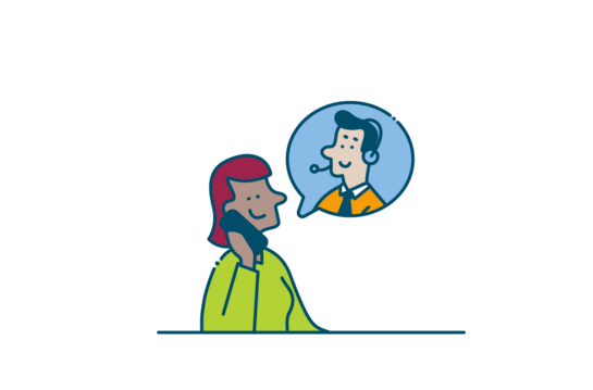 Contactez votre assureur. Dessin d’une femme qui téléphone avec son agent d’assurance.
